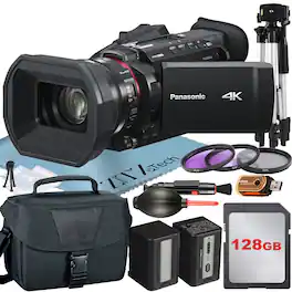 Bundle - Panasonic - HC-X1600 Camcorder UHD 4K HDMI + 128GB Card + Tripod + Case + ZeeTech - Black