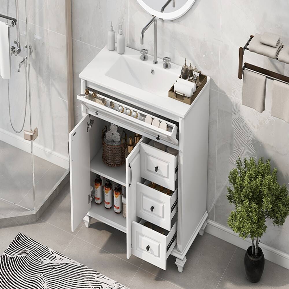 Alt View 1. Loheer - Loheer 36 inch bathroom vanity with sink, white solid wood bathroom cabinet, 3 drawers 2 doors - White.