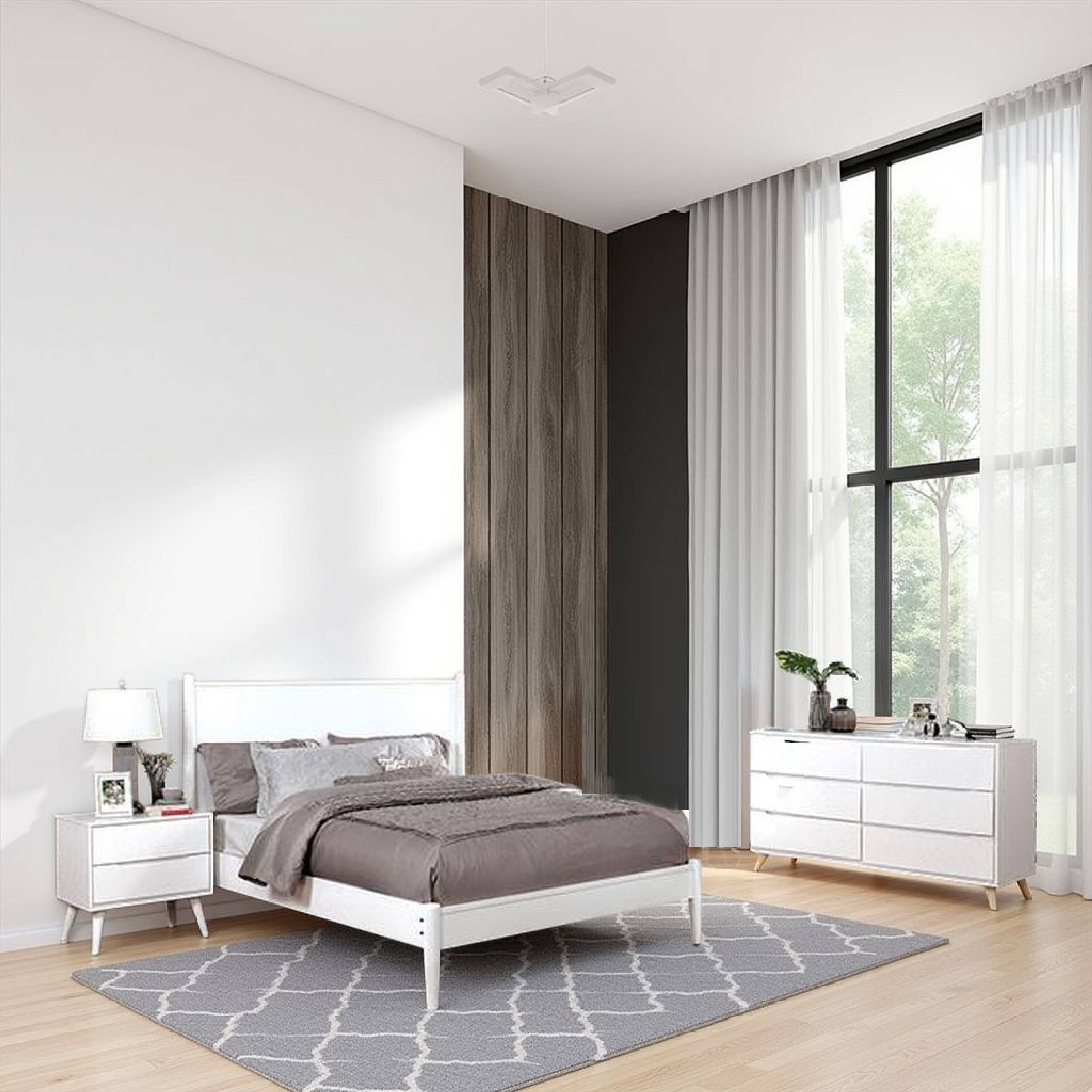 Alt View 5. Manhattan Lane - Bekor 3 Pc Full Size Bedroom Set, Mid-Century Modern Style - White.