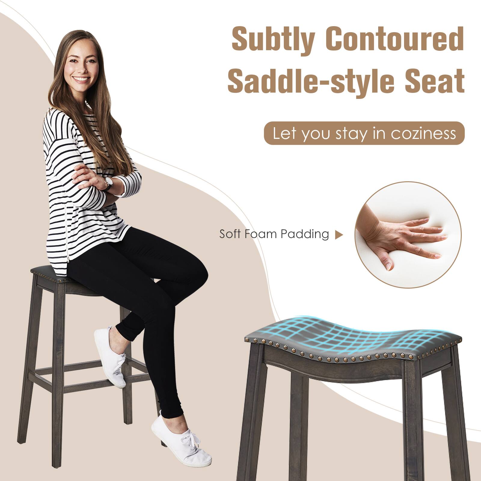 Subtly Contoured Saddle-style Seat, Let you stay in coziness, Soft Foam Padding