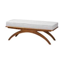Baxton Studio - Orella Japandi Light Grey Boucle Fabric and Walnut Brown Finished Wood Bench - Gray