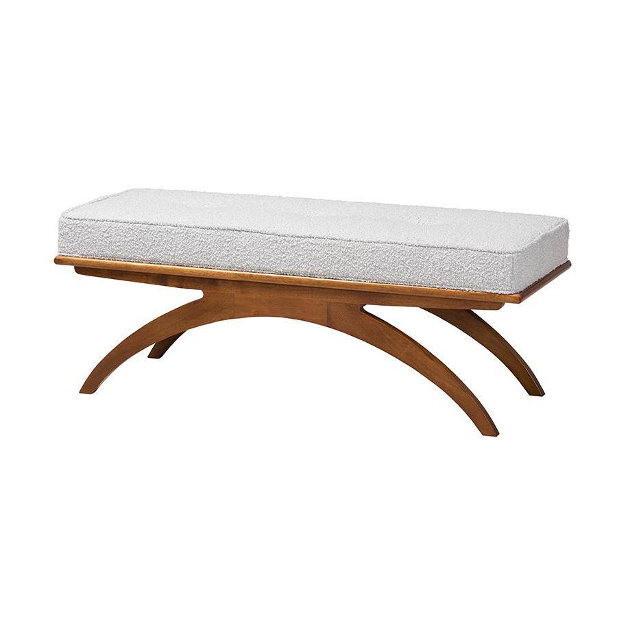 Front. Baxton Studio - Orella Japandi Light Grey Boucle Fabric and Walnut Brown Finished Wood Bench - Gray.