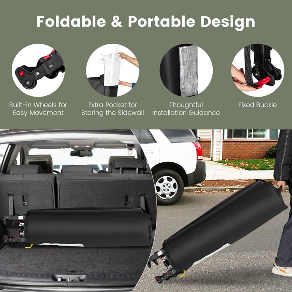 Foldable & Portable Design

- Built-in Wheels for Easy Movement
- Extra Pocket for Storing the Sidewall
- Thoughtful Installation Guidance
- Fixed Buckle