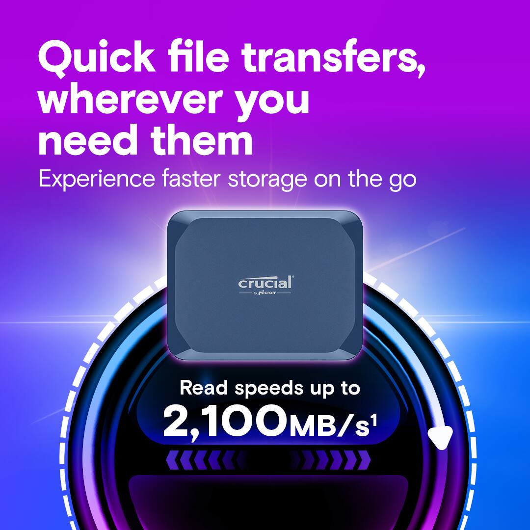 Quick file transfers, wherever you need them. Experience faster storage on the go with Crucial. Read speeds up to 2,100MB/s.