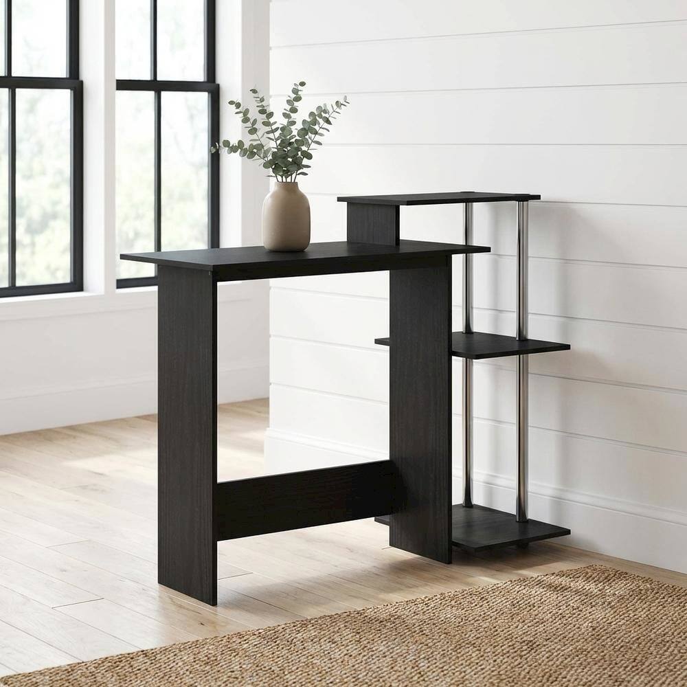 Angle. BisonOffice - Stainless Steel Laptop Desk with Americano Finish for Home Use - Americano/Stainless Steel.