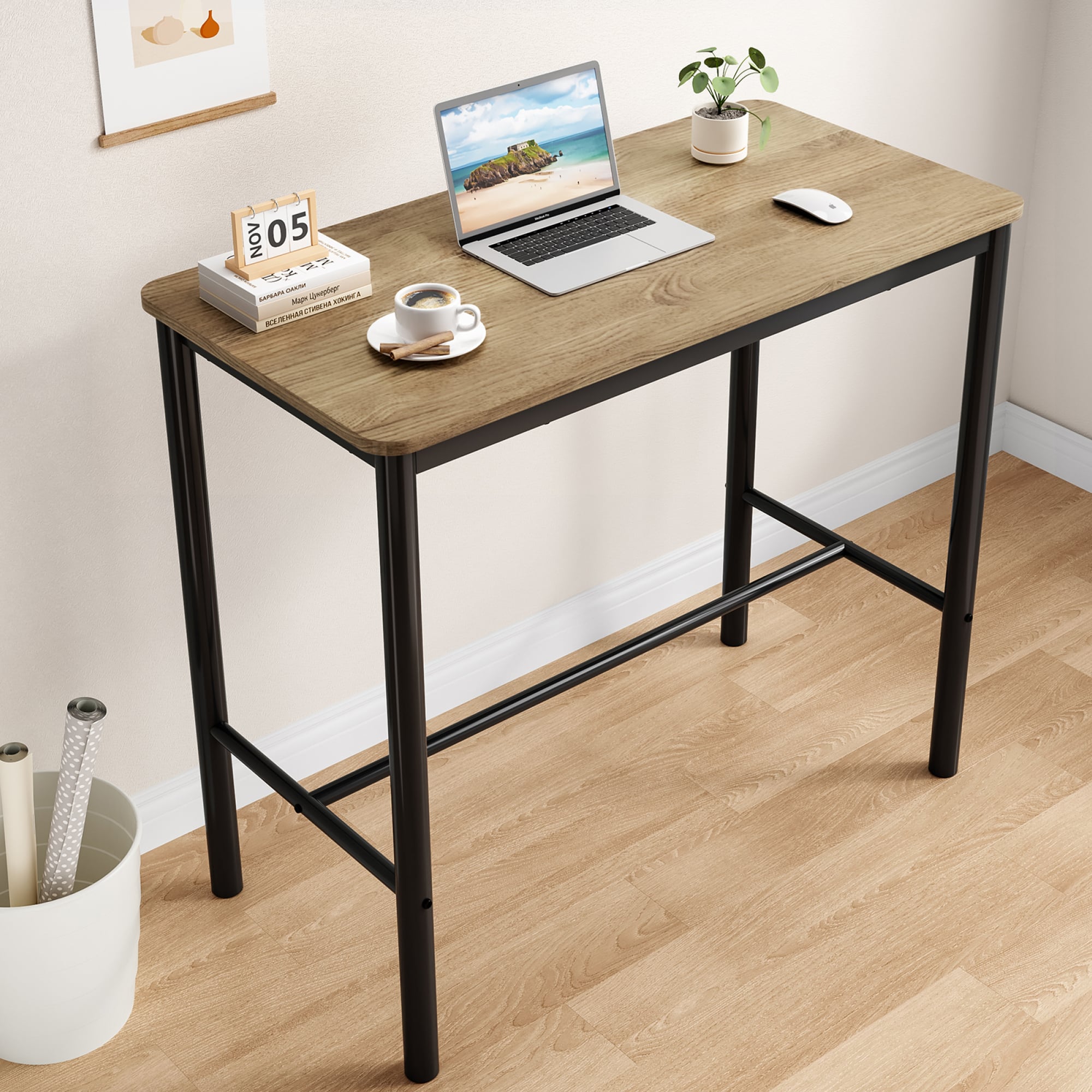 GOODSILO - 47 Inch Industrial Style Counter Height Bar Table with Metal Frame and Wooden Top for Dining and Entertainment - Brown