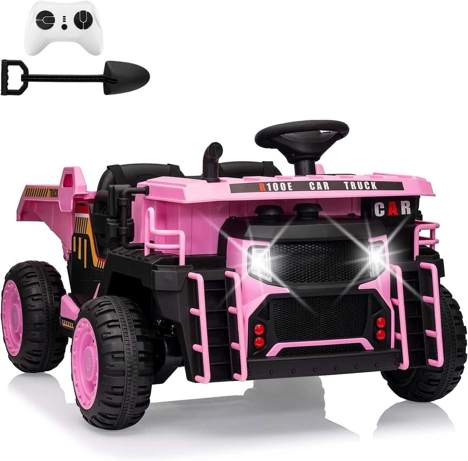 Electrodes Masters - 24V Kids Ride On Dump Truck with R/C, 2 Seater Electric Car - 2WD/4WD Powerful Motors, 4.4 Mph, Electric Dump Bed - Pink