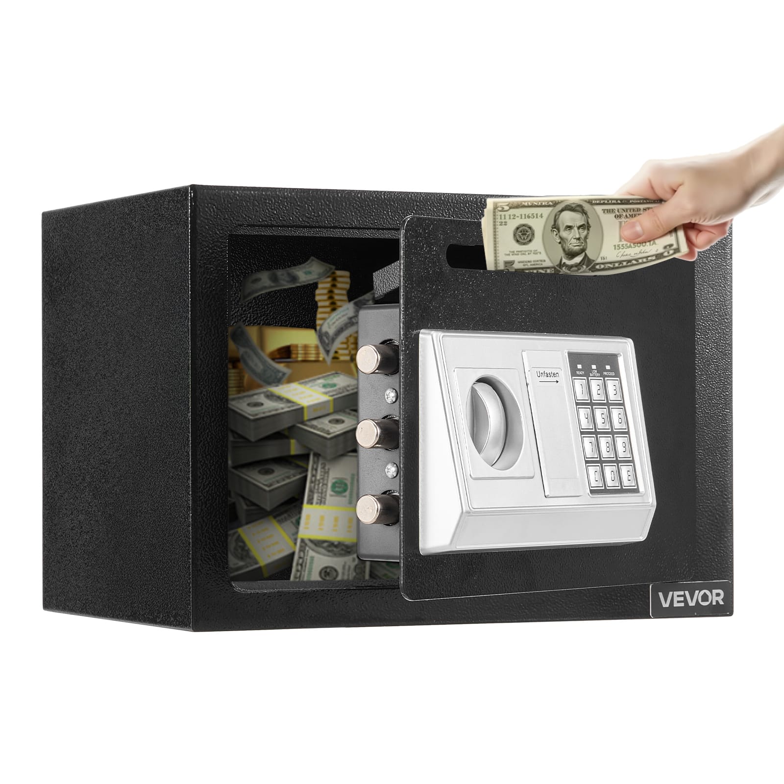 VEVOR - 0.6 Cubic Feet Drop Safe, Drop Slot Safe Box with Password and Turn Knob, Heavy Duty Compact Cash Depository Box - Black