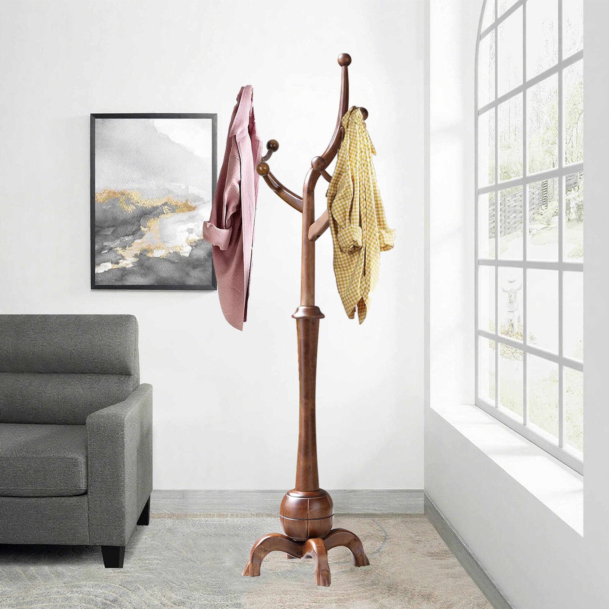 Alt View 1. Chateau Abodes - Wood Coat Rack Freestanding with 8 Hooks, Tree Branch Design & Sturdy Base for Entryway, Hallway, Bedroom - Walnut.