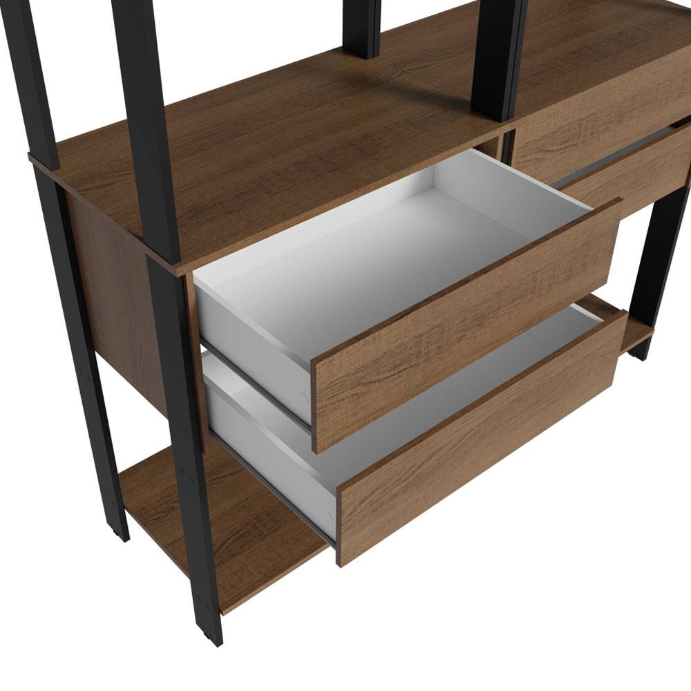 Alt View 5. Madesa - Madesa Wardrobe Clothes Storage Rack with 4 Drawers and Open Shelves 55"L - Black/Brown - Rustic/Black.