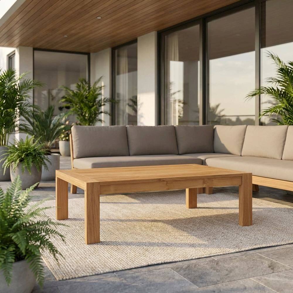 Angle. Outdoor Escape - Outdoor patio wood coffee table with sturdy design and classic finish - Brown.