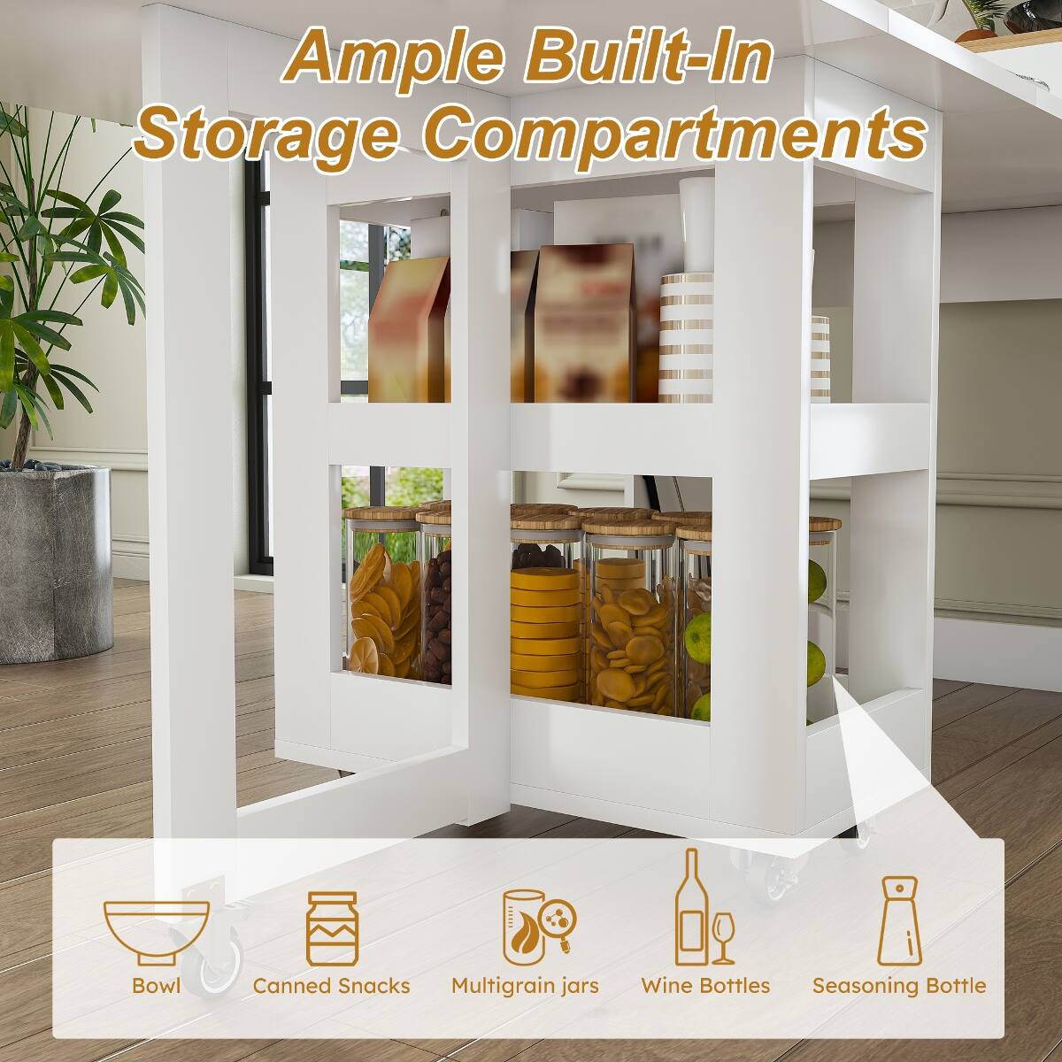Ample Built-In Storage Compartments

- Bowl
- Canned Snacks
- Multigrain jars
- Wine Bottles
- Seasoning Bottle