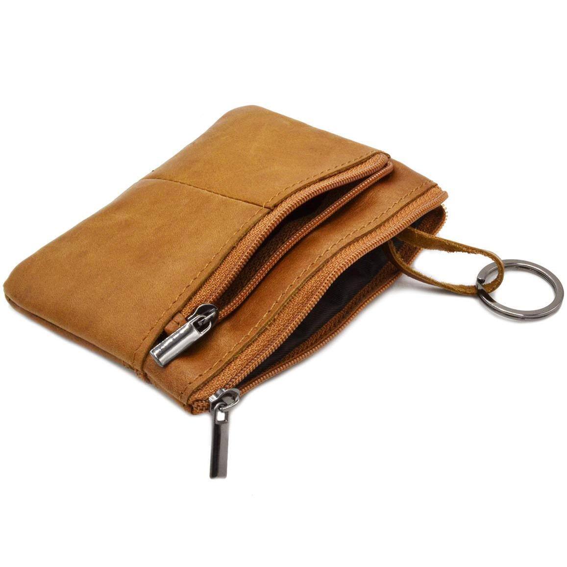 Back. Jadie Link - Women Genuine Leather Pouch Zip Mini Purse Wallet Key Chain Zipper Material High quality genuine leatherZipper Key ring - darkbrown.