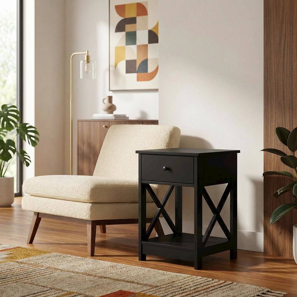Back. FurniFact - Espresso 1-Drawer End Table with Compact Square Design - Espresso.