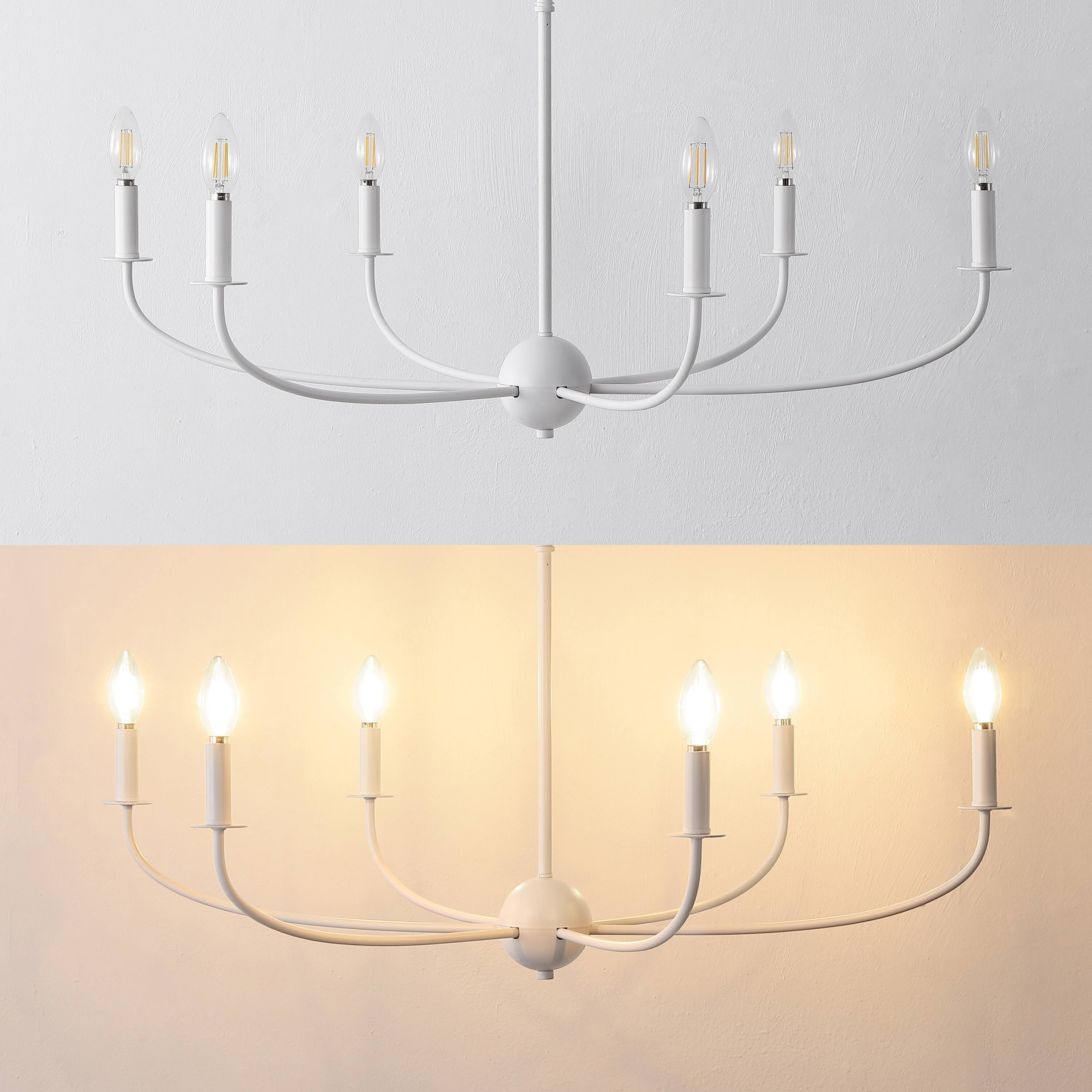 Alt View 3. Jonathan Y - Ainsley 35" 6-Light Grand Traditional Farmhouse Adjustable Swooping Arm Candle-Style Metal LED Chandelier, White - White.
