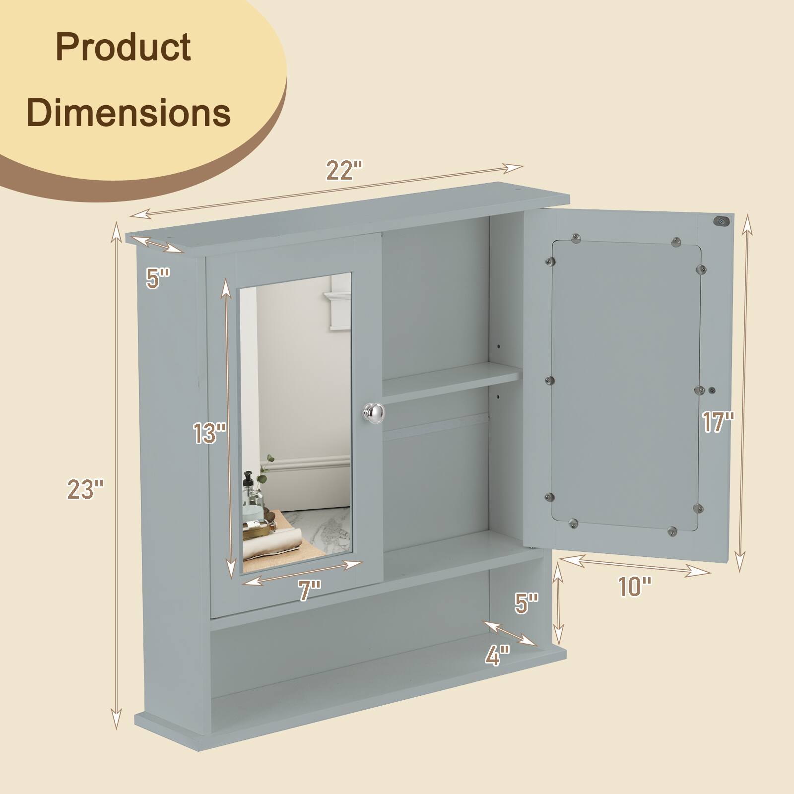 Product Dimensions: 22" x 23" x 17" x 13" x 7" x 10" x 5" x 4"