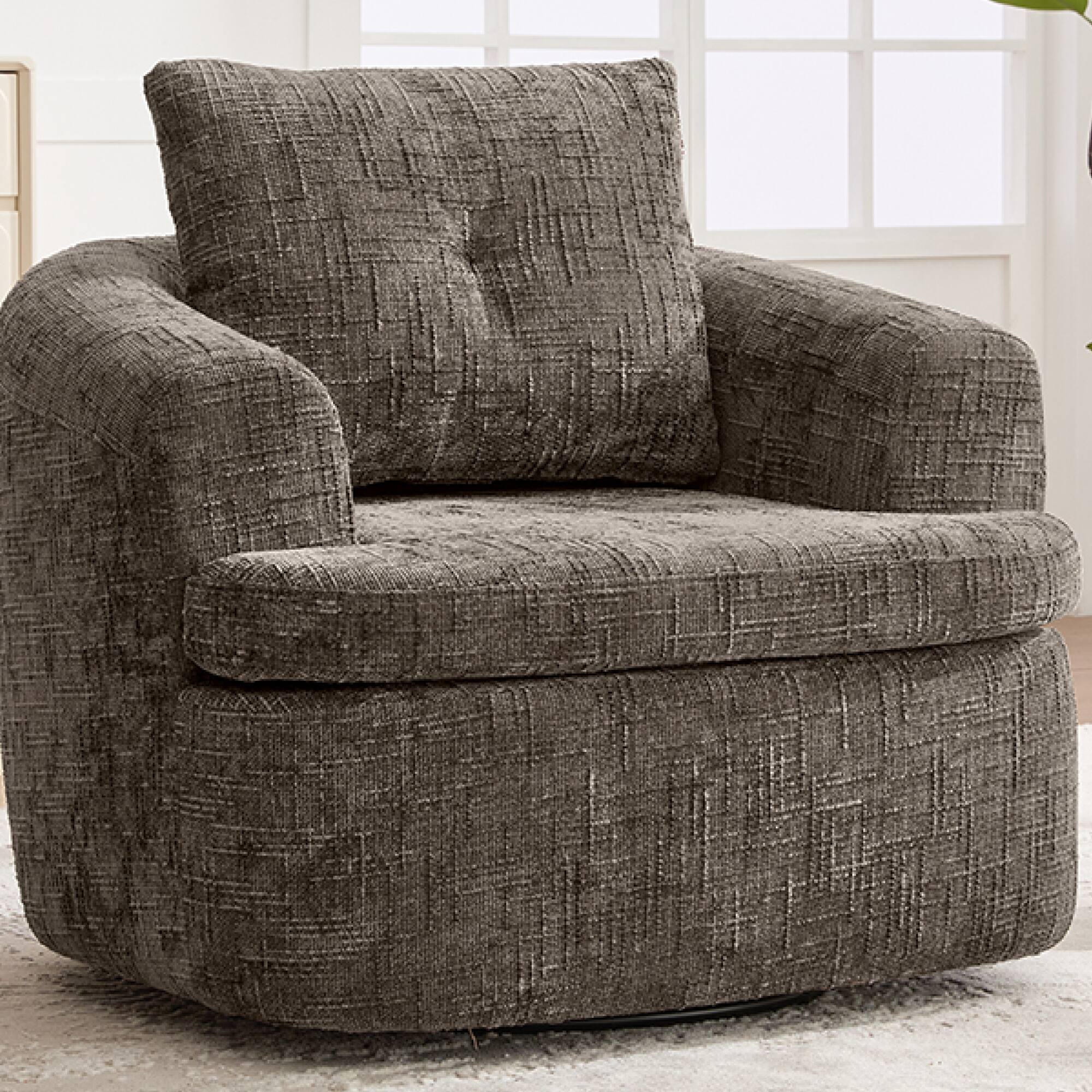 Back. GOODSILO - Modern 360-Degree Swivel Accent Barrel Chair with Dual-Layer Cushion Design for Living Room and Office - Brown.