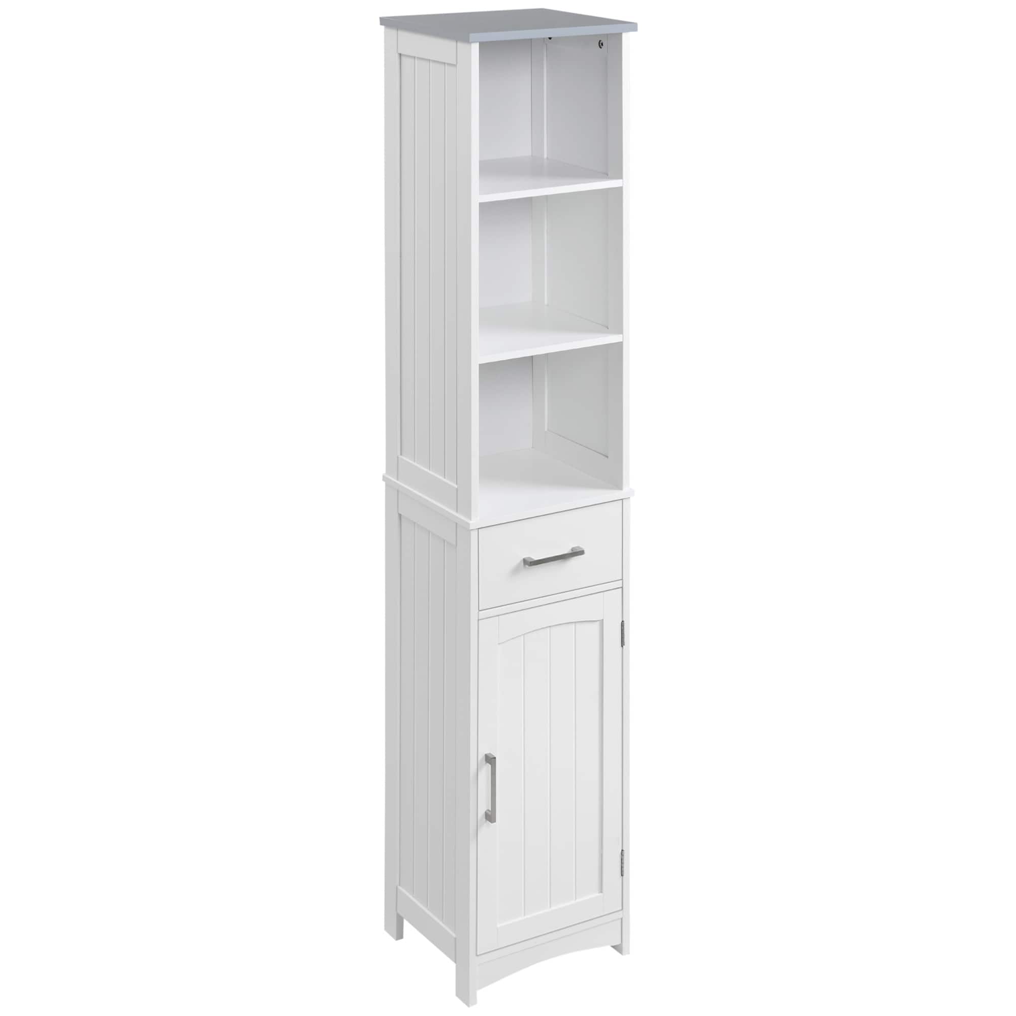 Kleankin - Bathroom Storage Cabinet, Narrow Bathroom Cabinet with 3 Tier Shelving, Drawer and Adjustable Shelves - White