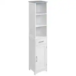 Kleankin - Bathroom Storage Cabinet, Narrow Bathroom Cabinet with 3 Tier Shelving, Drawer and Adjustable Shelves - White