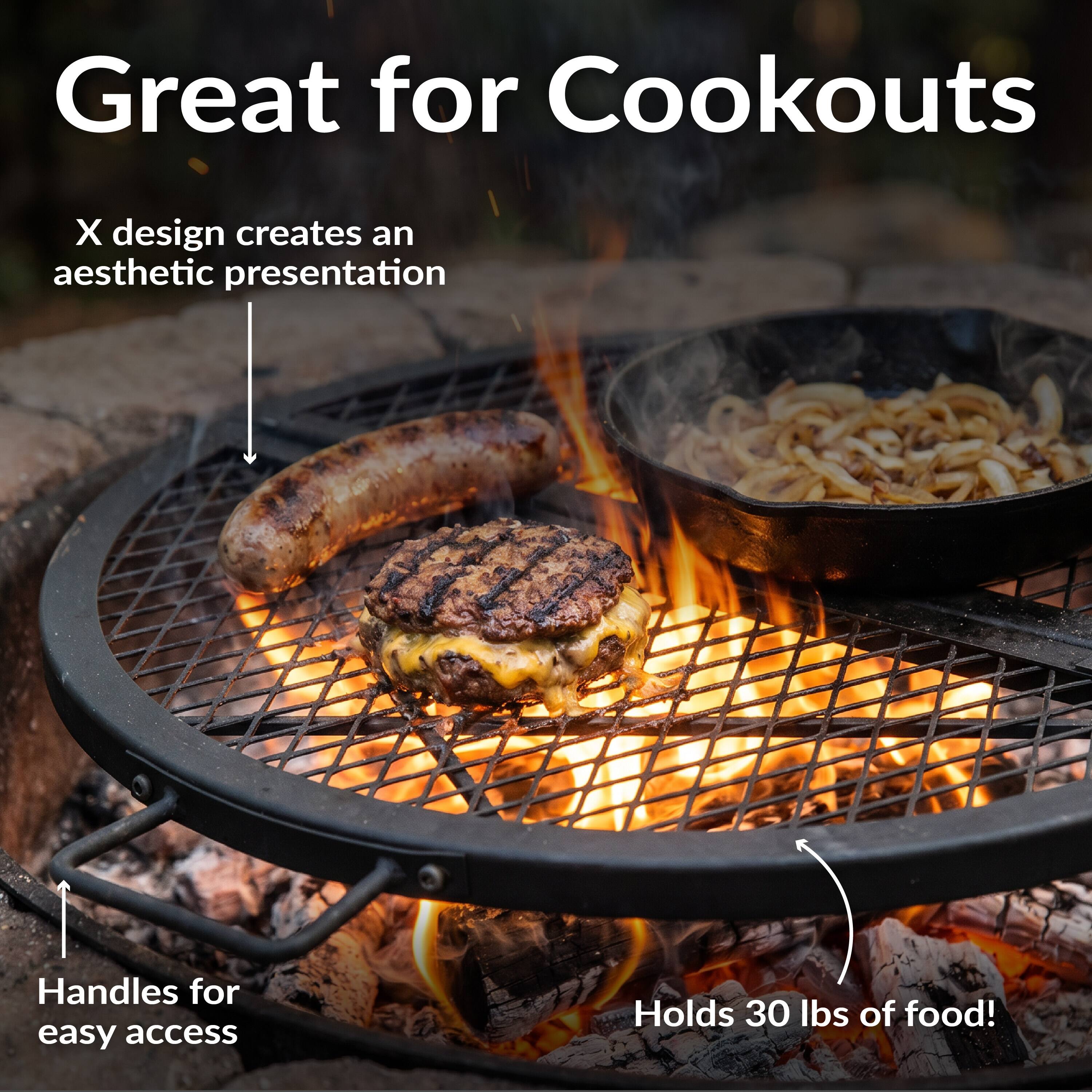Great for Cookouts  
X design creates an aesthetic presentation  
Handles for easy access  
Holds 30 lbs of food!