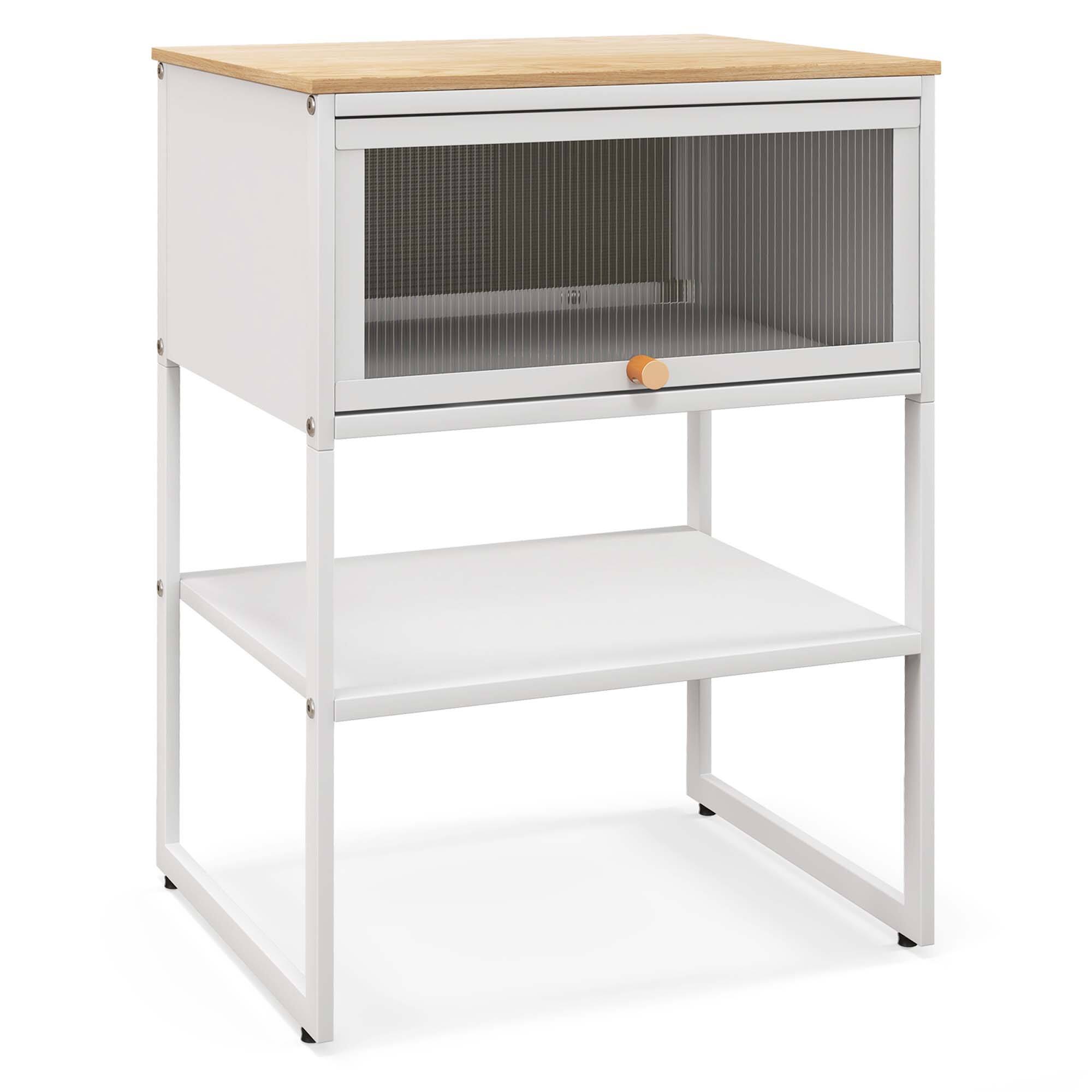Alt View 5. Costway - 1 PCS Home Nightstand 3-Tier Storage Table with Open Shelf Heavy-duty Metal Frame - White.