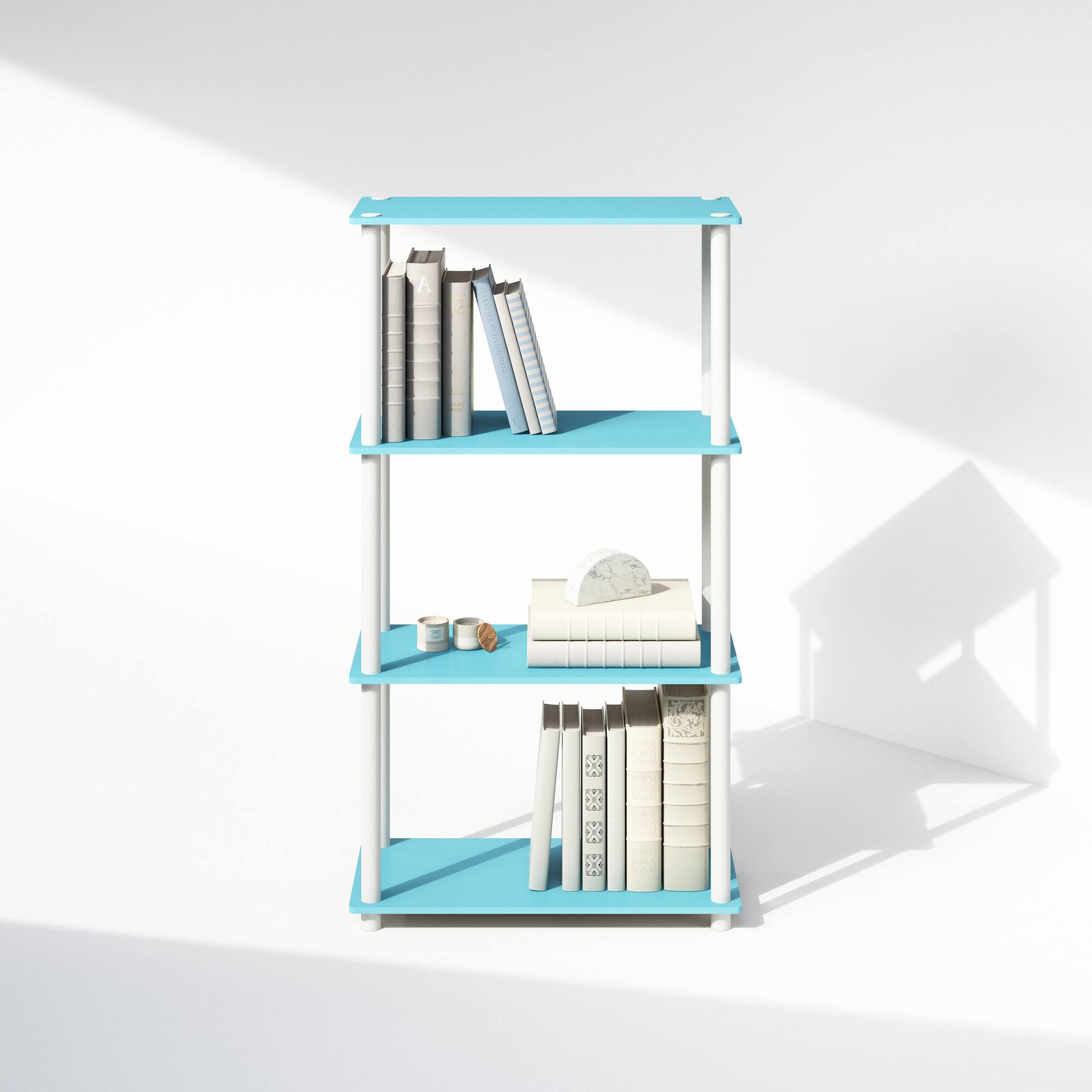 Alt View 3. Furinno - Turn-N-Tube 4-Tier Multipurpose Shelf Display Rack, Shelving Unit, Bookcase - Light Blue/White.