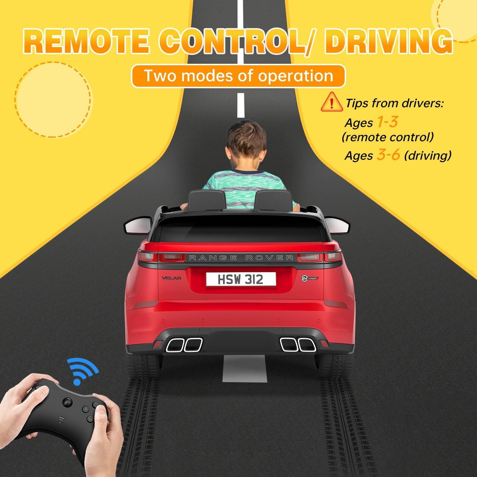 REMOTE CONTROL/ DRIVING  
Two modes of operation  

Tips from drivers:  
Ages 1-3 (remote control)  
Ages 3-6 (driving)  

RANGE ROVER VELAR  
HSW 312