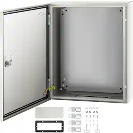 VEVOR - NEMA Steel Case, 20 x 16 x 6 in, NEMA 4X Metal Electric Enclosure, IP66 Water & Dust Resistant,Suitable for Both Outdoor - Gray