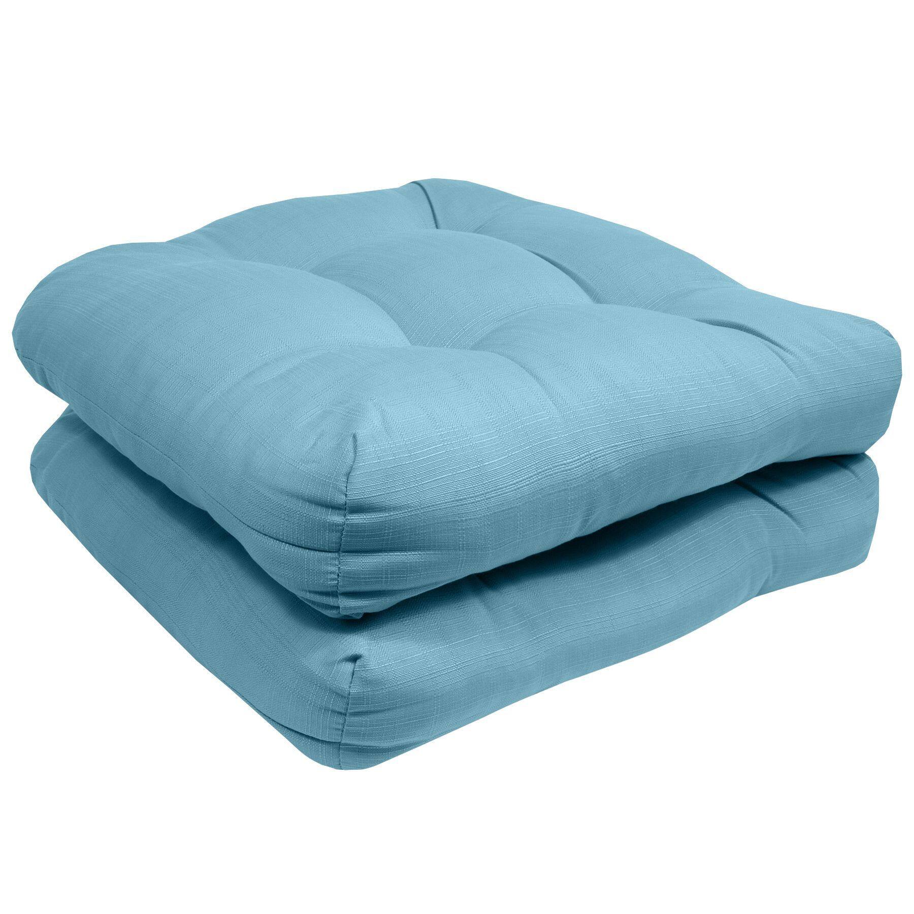 Angle. Sweet Home Collection - Patio Cushions Indoor/Outdoor Chair Pads Tufted 19" x 19", 2-Pack - Teal.