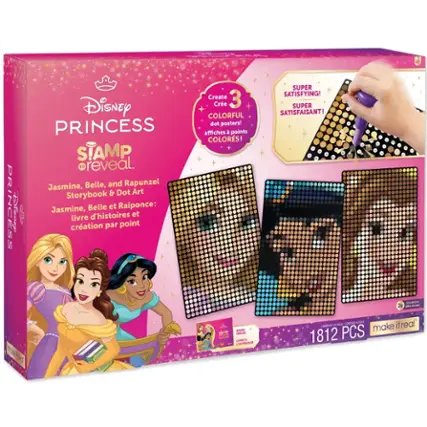Disney Princess Stamp of Reveal. Jasmine, Belle, and Rapunzel. Dot Art Storybook. Create 3 Colorful Dot Posters. Super Satisfying. Make 1812 PCS.
