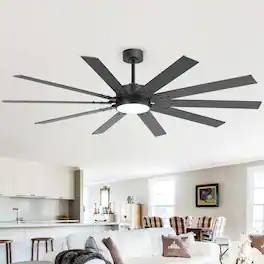 Breezary - 72-Inch Large Ceiling Fan with Dimmable LED Light, 10 Plywood Blades, DC Motor, Remote Control, Sloped Ceiling - Black & Walnut