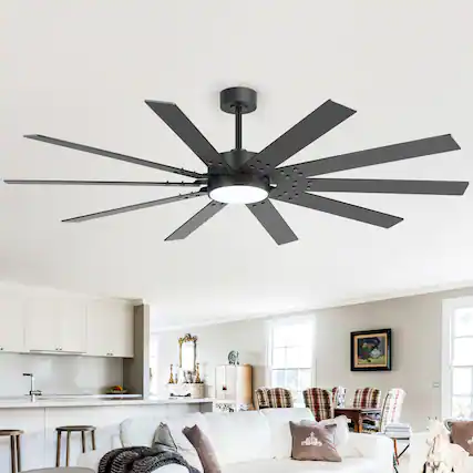 Front. Breezary - 72-Inch Large Ceiling Fan with Dimmable LED Light, 10 Plywood Blades, DC Motor, Remote Control, Sloped Ceiling - Black & Walnut.