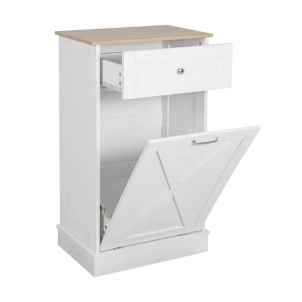 Hivvago - Trash Can Cabinet - Accommodates 10-Gallon Trash Bin - White Wood Finish