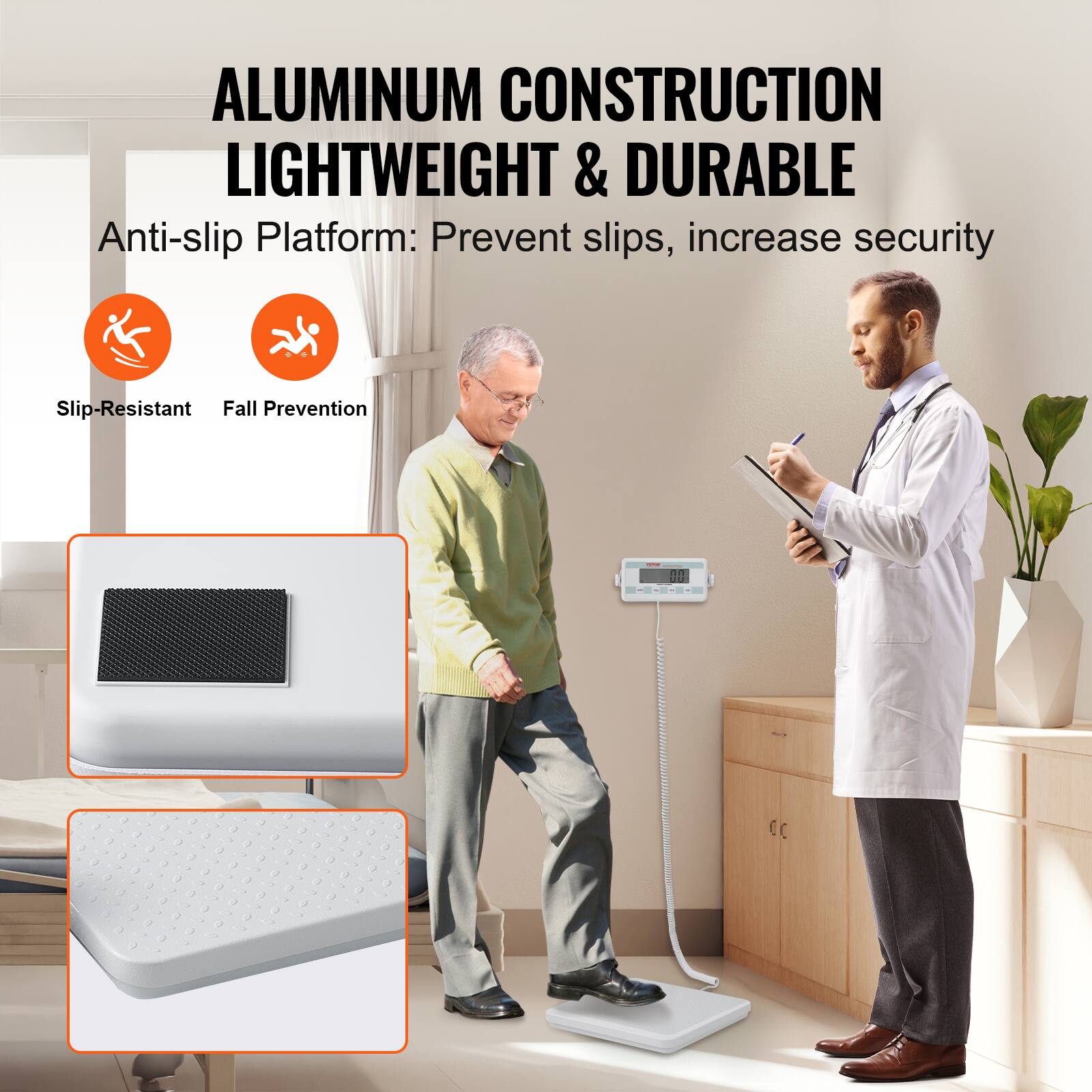 ALUMINUM CONSTRUCTION  
LIGHTWEIGHT & DURABLE  

Anti-slip Platform: Prevent slips, increase security  

Slip-Resistant  
Fall Prevention