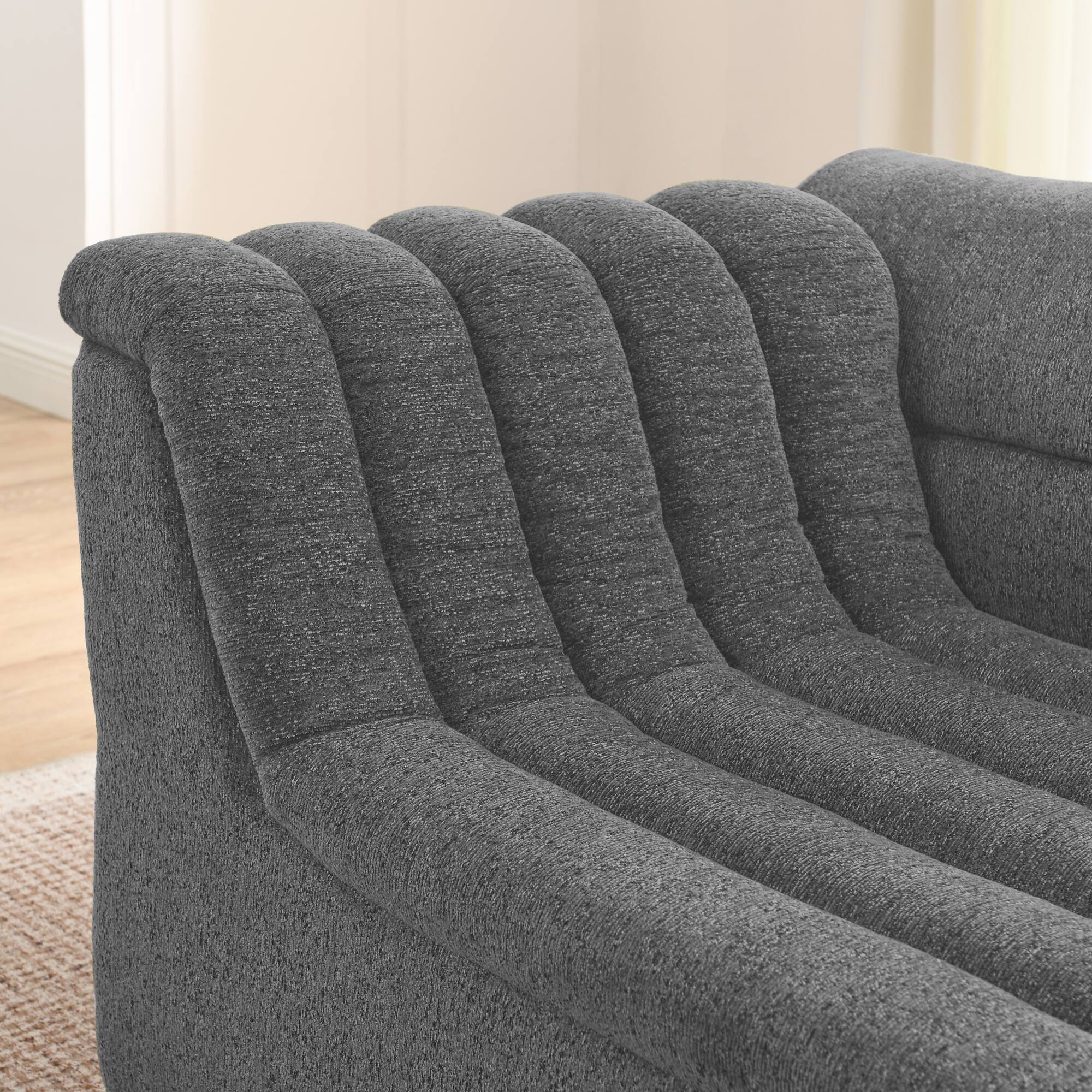 Alt View 1. Anysun - 106" L-Shape Chenille Modular Sofa with Chaise - Boneless Design, Wave Armrests, No Assembly for Living Room - Gray.