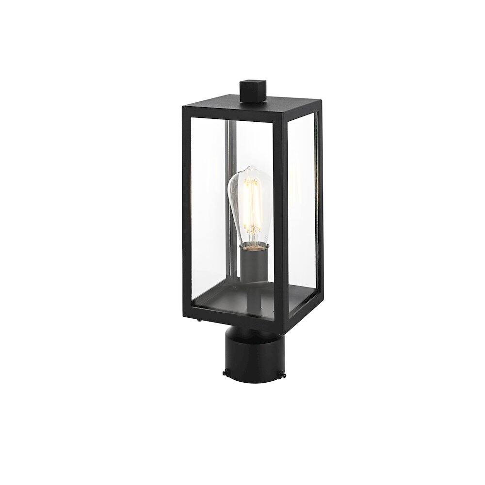 Angle. Elegant Lighting - Veda 15 inch Outdoor Post light in Black - Black And Clear.