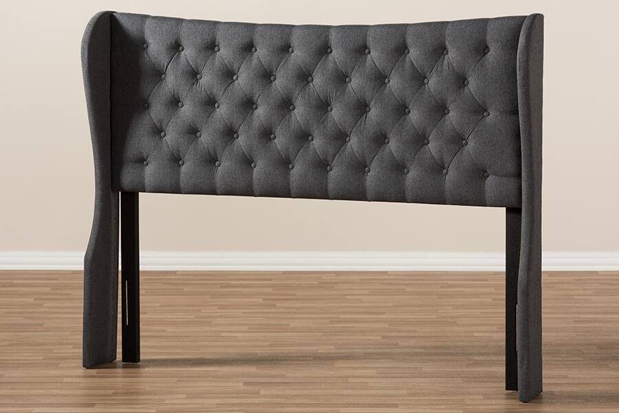 Left. Baxton Studio - Cadence Modern and Contemporary Fabric Button-Tufted King Size Winged Headboard - Dark Grey.