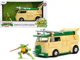 Jada - Party Wagon Green and Beige and Donatello Diecast Figure "Teenage Mutant Ninja Turtles" "Hollywood Rides" Series - Green with Beige