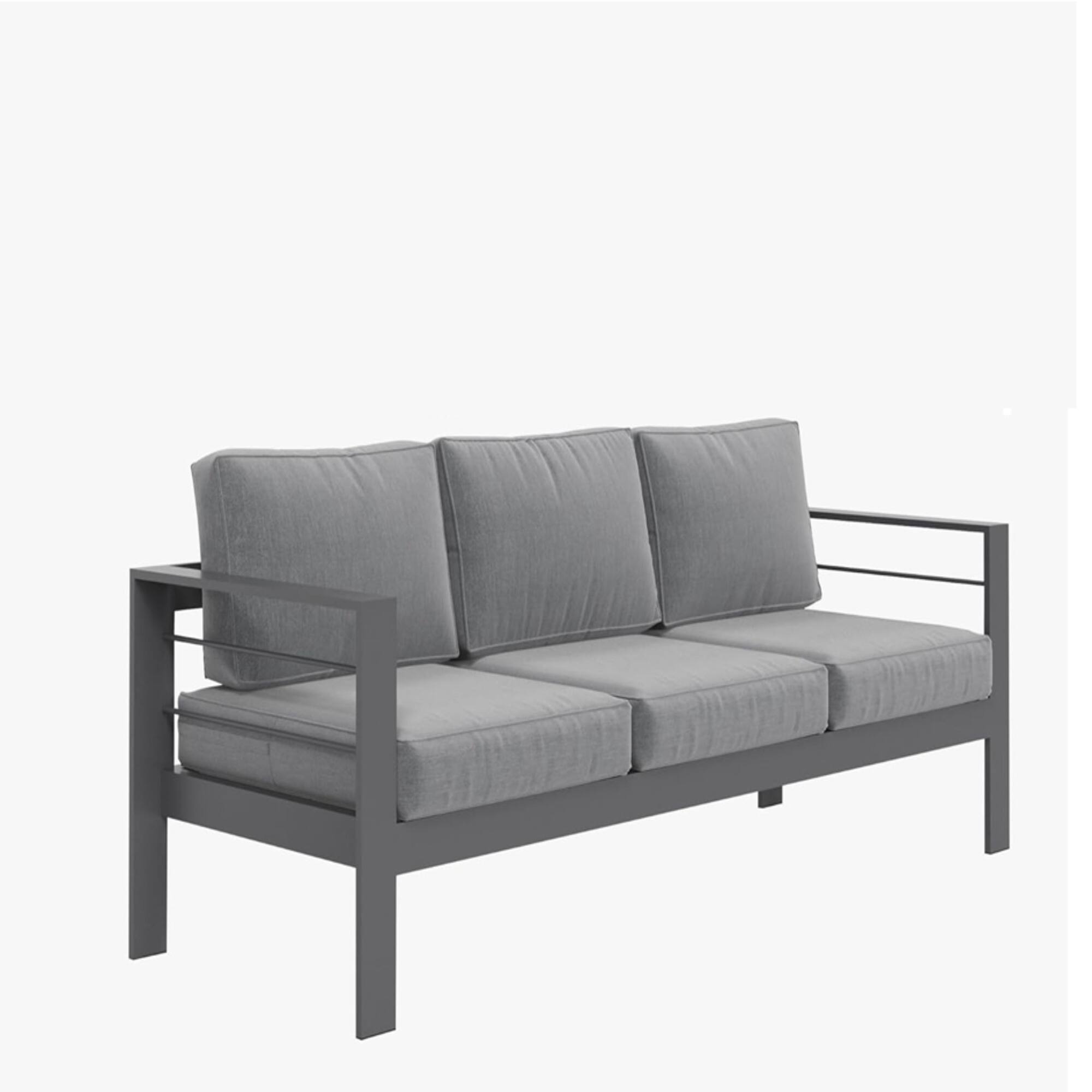 Alt View 5. Mondawe - 73" 3 Seat Outdoor Aluminum Patio Sofa with Cushions - Gray.