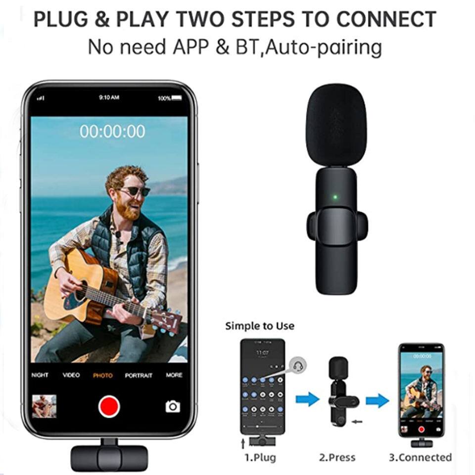 PLUG & PLAY TWO STEPS TO CONNECT  
No need APP & BT, Auto-pairing  

Simple to Use  

1. Plug  
2. Press  
3. Connected  

9:10 AM  
100%  
00:00:00  

NIGHT  
VIDEO  
PHOTO  
PORTRAIT  
MORE