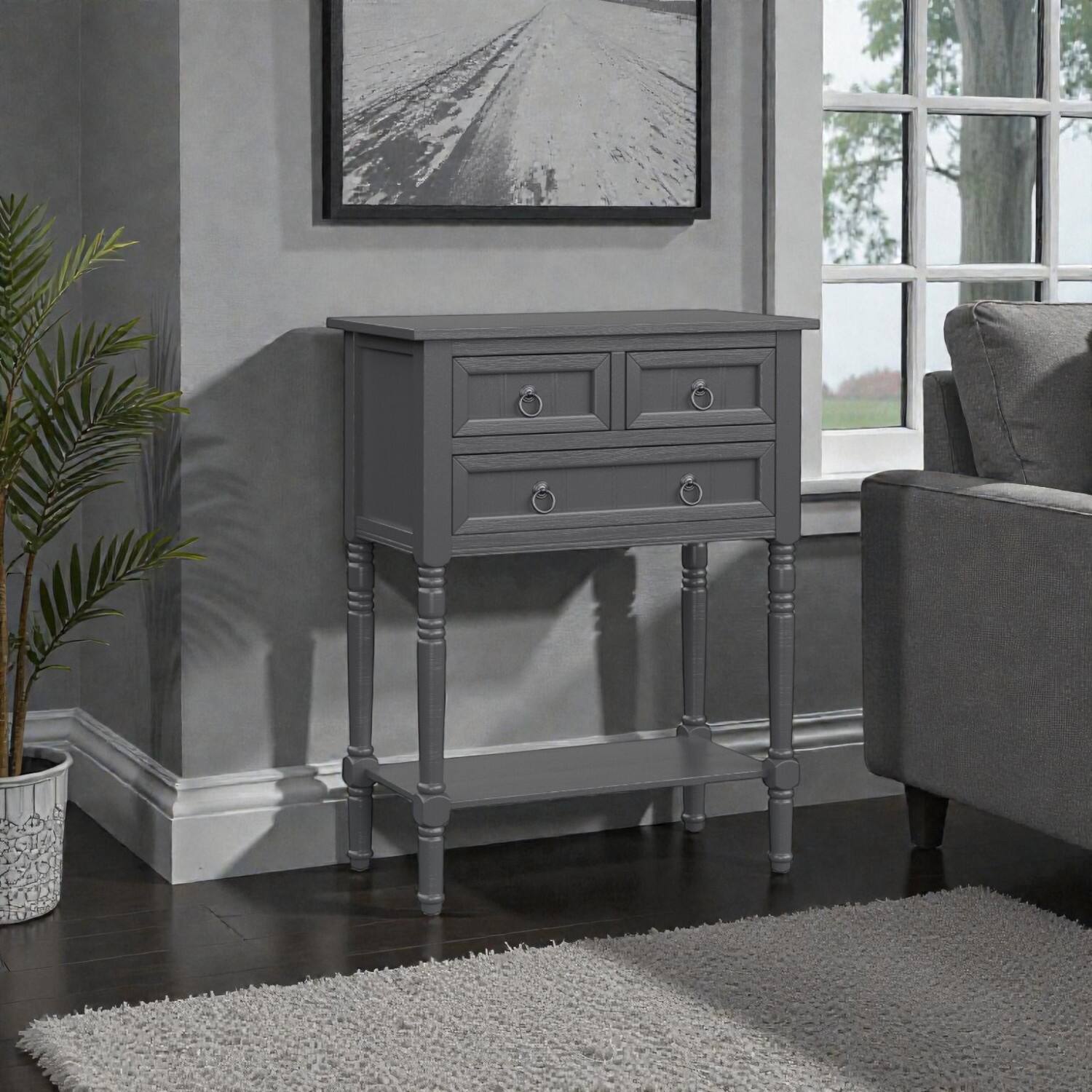 Front. Hivvago - Compact Entry Console with Multiple Drawers and Open Storage Shelf - Dark Gray.