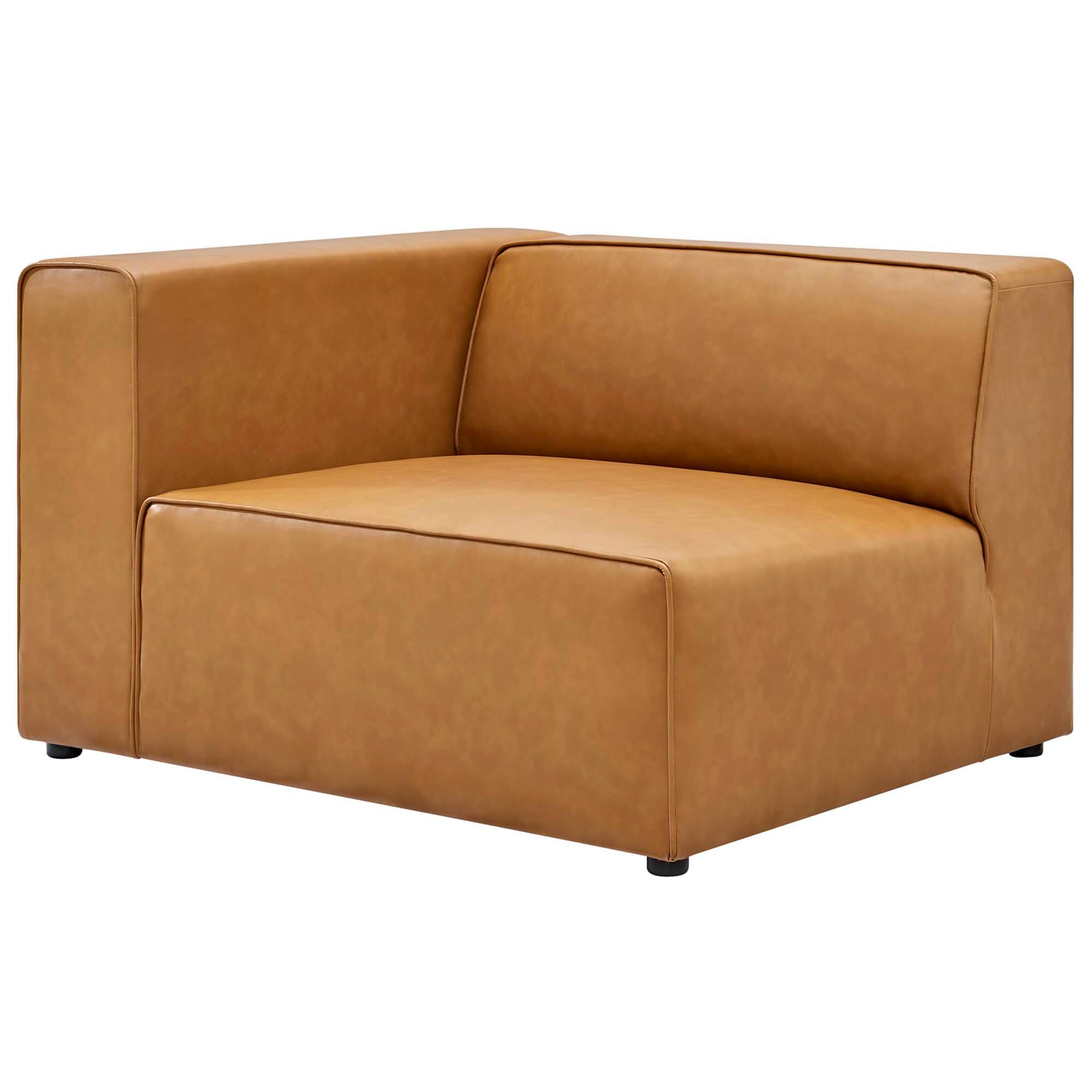 Left. Modway - Mingle 4-Piece Vegan Leather Sofa and 2 Ottomans Set by Modway - Brown.