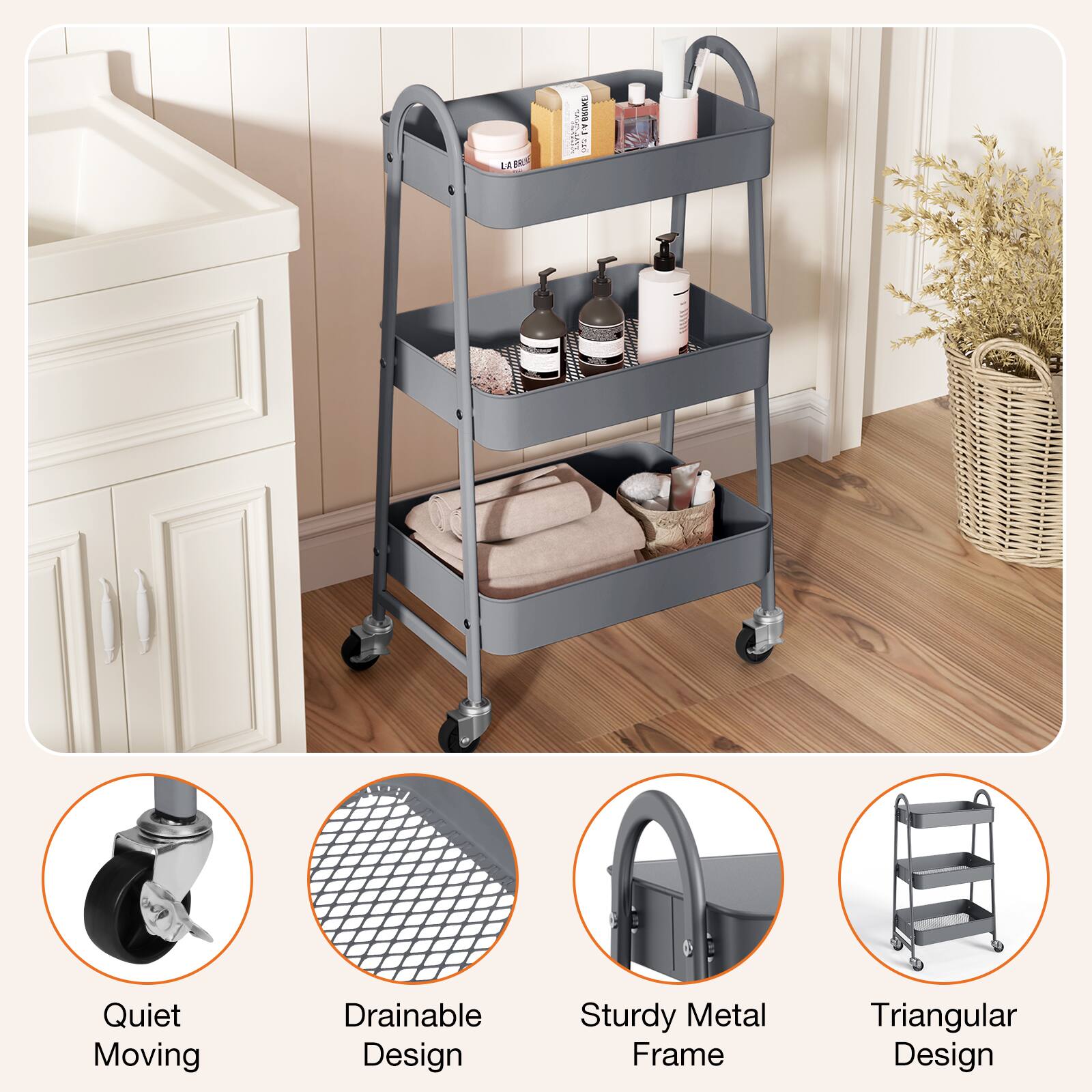 LAB LA BGO_Rs . | : Quiet Moving Drainable Design Sturdy Metal Frame Triangular Design