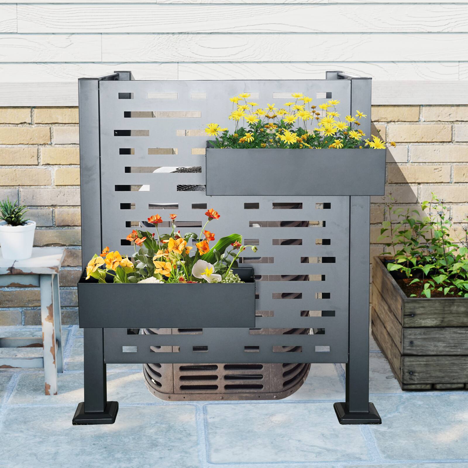 Angle. Mondawe - 3ftx3ft Air Conditioner Fence for Outdoor Units - Charcoal.