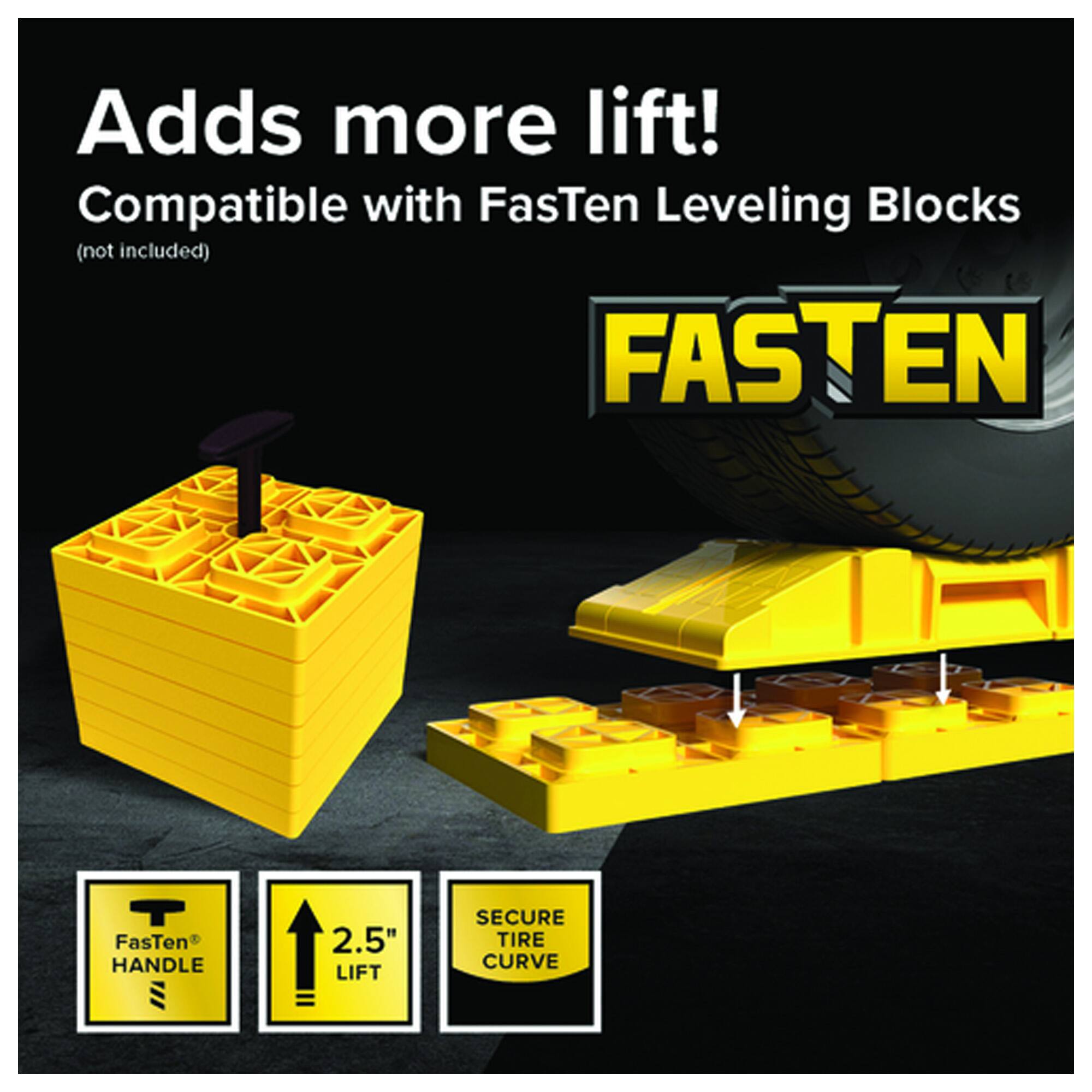 Camco FasTen Premium RV Leveling Trailer Ramps with T Handle, 2.5