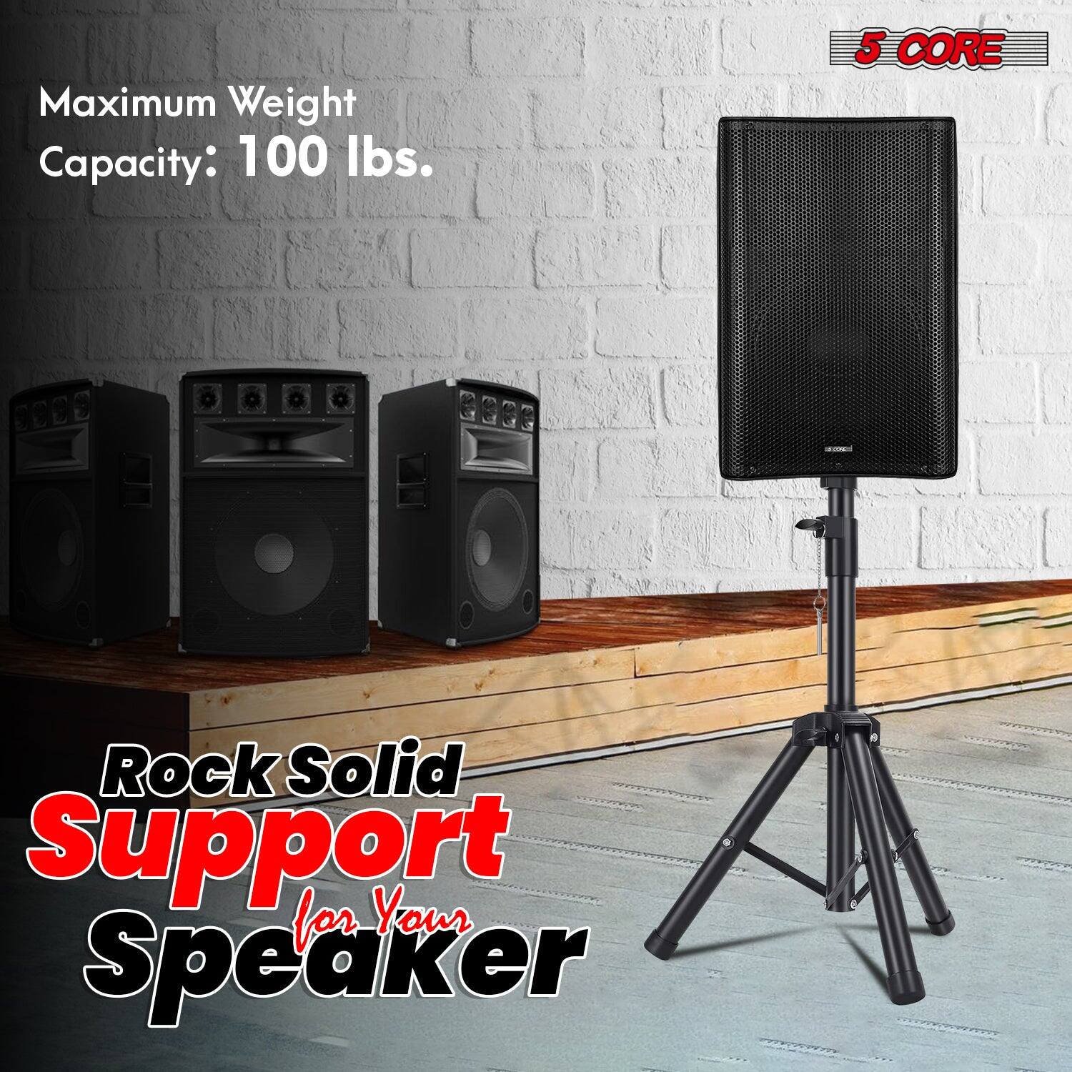 Maximum Weight Capacity: 100 lbs.  
5 CORE Rock Solid Support for Your Speaker