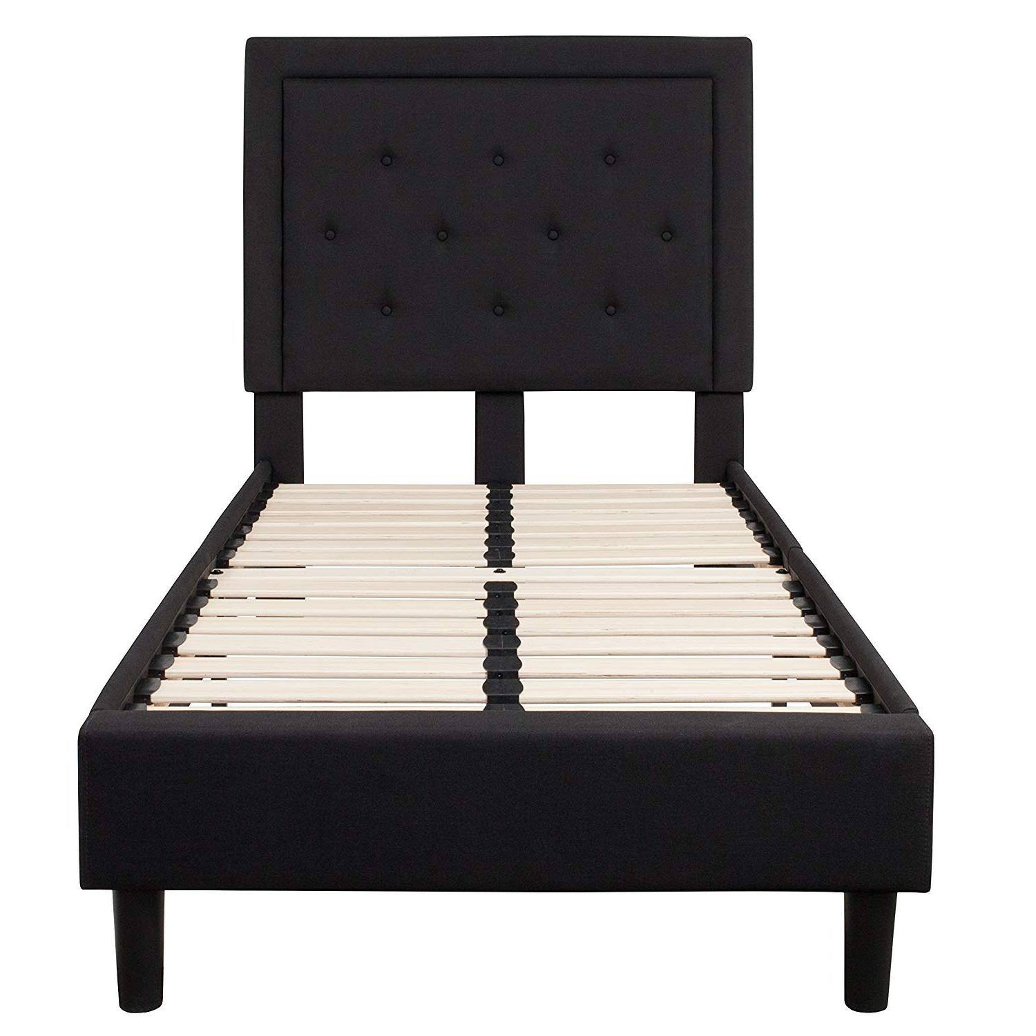 Angle. Hivvago - Hivvago Twin Fabric Upholstered Platform Bed Frame with Tufted Headboard - Black.