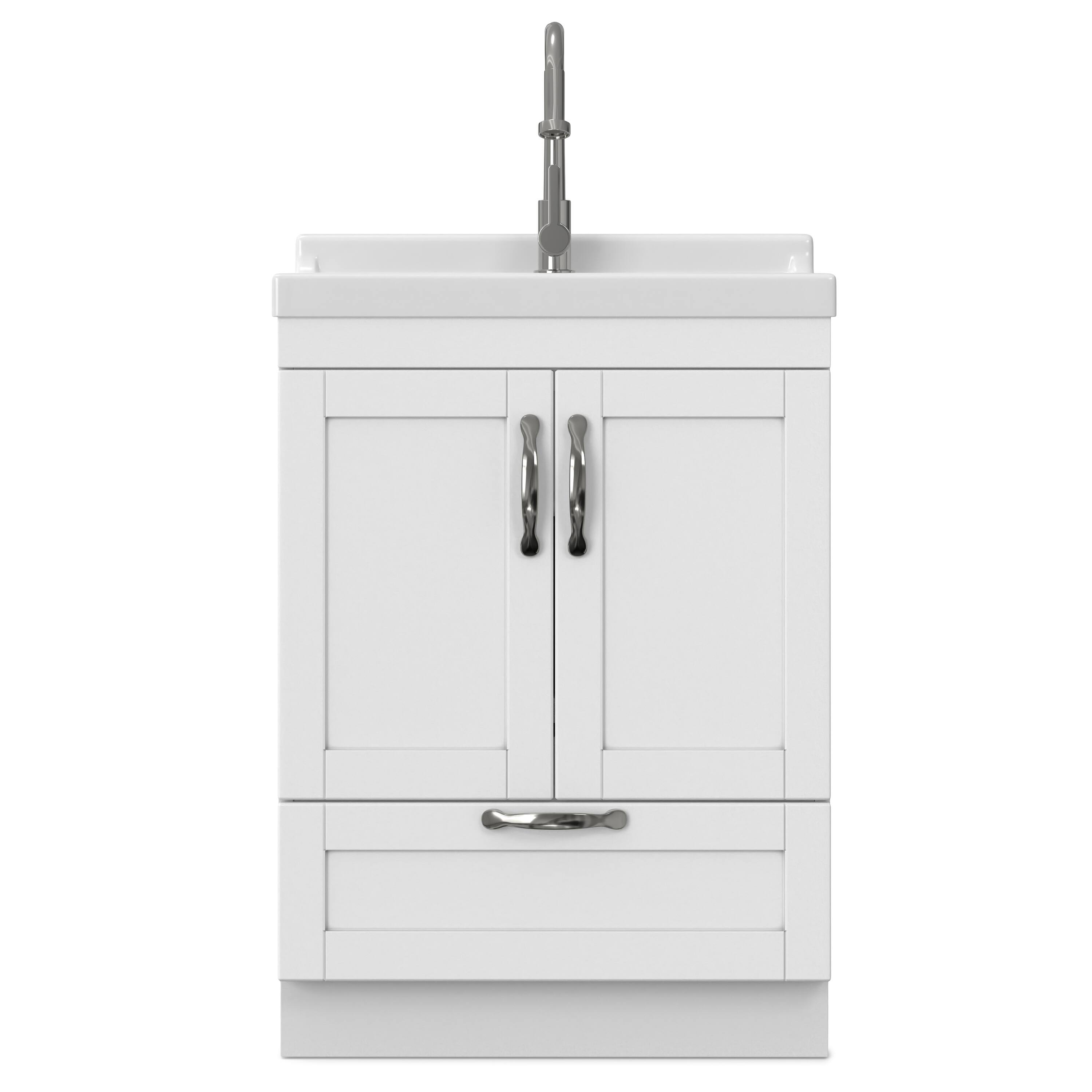 Left. Simpli Home - Maile All-In-One 24-inch Laundry Utility Sink and Cabinet - Pure White.