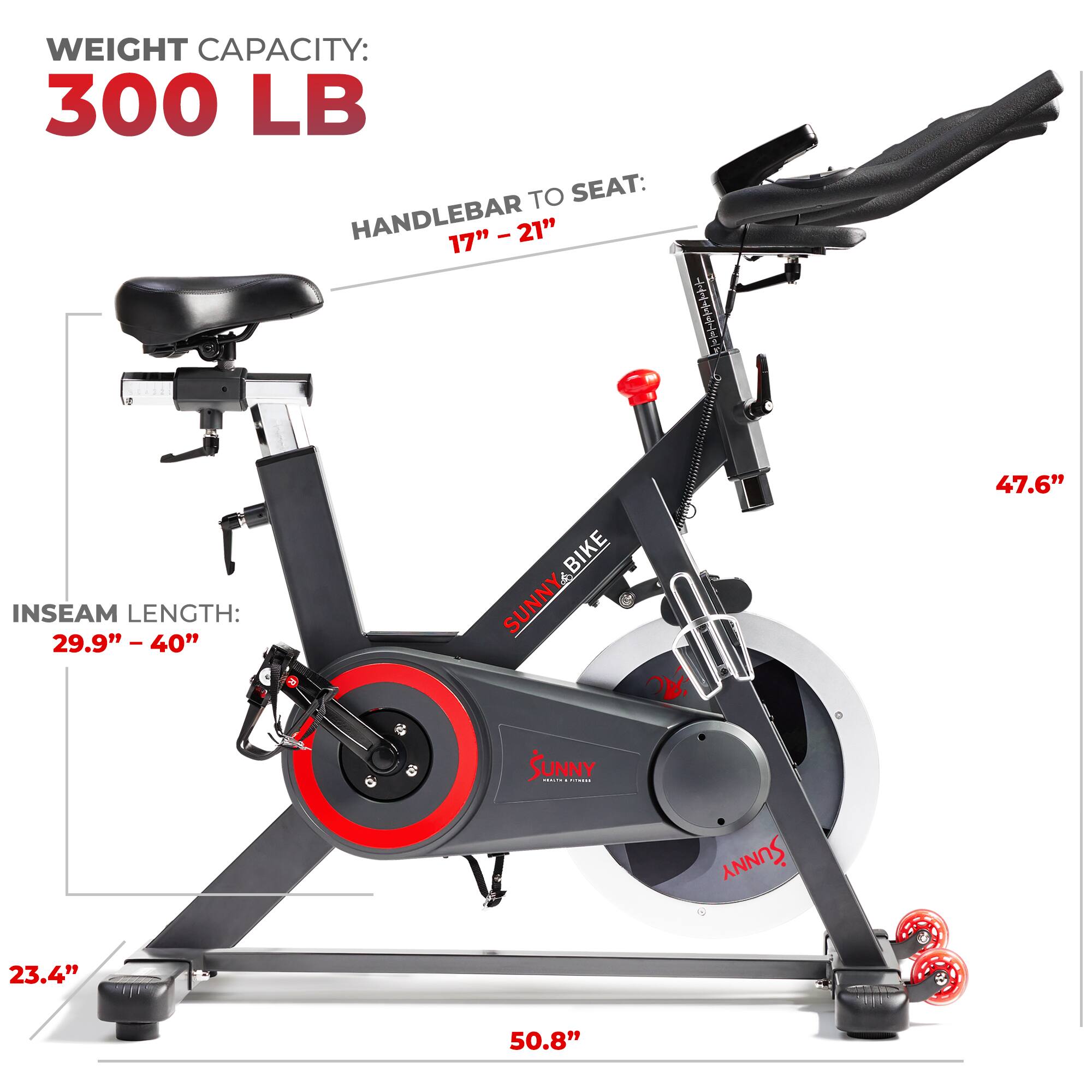 WEIGHT CAPACITY: 300 LB
TO SEAT: HANDLEBAR 17"-21"
INSEAM LENGTH: 29.9"- 40"
BIKE SUNNYBIKE
47.6"
23.4" 50.8"