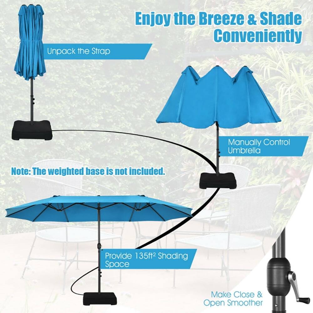 Enjoy the Breeze & Shade Conveniently

Unpack the Strap

Manually Control Umbrella

Note: The weighted base is not included.

Provide 135ft² Shading Space

Make Close & Open Smoother